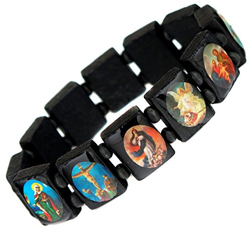 topt reli Bracelet Religieux Religion en Bois Saints Jesus Christ Icone Noir