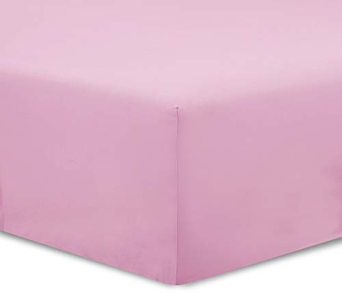 VISION Spannbettlaken – 100% Baumwolle – Doppelbett (160 x 200 cm) – Elastische Ecken – Passend für Matratzen bis zu 25 cm – Öko-Tex-Zertifizierung – Maschinenwaschbar – Farbe: Rosa
