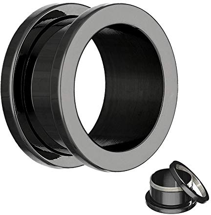 Treuheld® Titan Flesh Tunnel 14mm - Schwarz - reines G23 Titanium - Schraubverschluss mit Gewinde - Damen und Herren Ohr Plug zum Schrauben