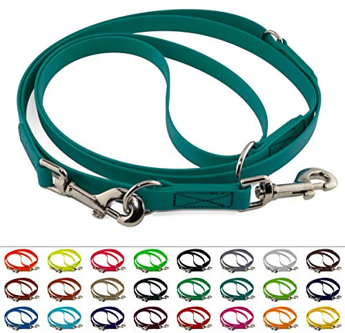 LENNIE Verstellbare BioThane Führleine, 9mm breit, 3m lang, Petrol/Teal, genäht, Doppelleine