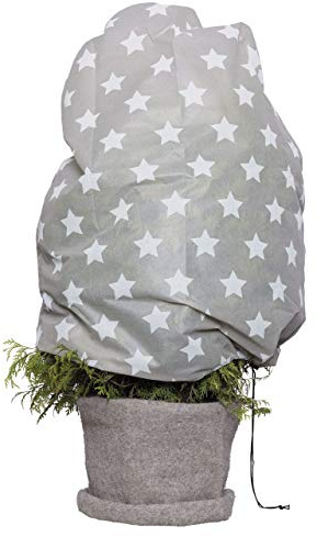 AFP Winterschutz Vlieshaube Sternchen, grau/weiß, 110 x 110cm, 50g/qm Gartenvlies atmungsaktiv Pflanzenschutz Winter/Frostschutz Pflanzen/Gartendeko/Kordel / 2 Jutesäckchen gratis
