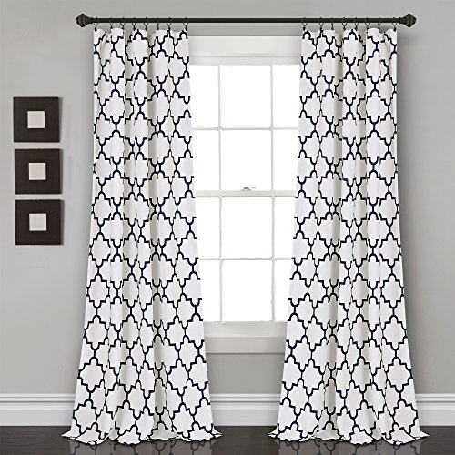 Lush Decor Bellagio Light Filtering Curtains-Trellis Geometric Design Window Panel Drapes Set for Living, Dining, Bedroom (Pair), 108” x 52”, Navy