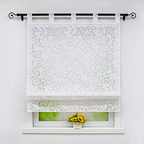 Joyswahl Raffrollo Ausbrenner Raffgardinen mit Schlaufen »Jessica« Gardinen BxH 120x140cm Weiß Blumen 1er Pack