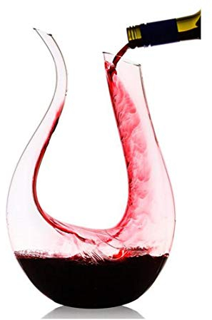 HALAWAKA Wine Decanter - 100% Lead-Free U-Shaped Crystal Wine Carafe Red Hand Blown Wine Decanter 1.2L