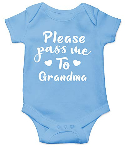 Please Pass Me to My Grandma - Funny Baby Essentials Bodysuit - Newborn Boy Clothes Baby Outfits (12 Months, Light Blue)