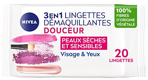 NIVEA Toallitas desmaquillantes Suavidad para pieles secas y sensibles, 100% fibras vegetales (6 x 20 pcs), desmaquillante facial, ojos y labios, toallitas limpiadoras 3 en 1 - 120 piezas