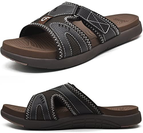 COFACE Mens Sport Recovery Sandals Plantar Fasciitis Soft Cushion Lightweight Arch Support Orthotic Slides for Men Brown Size 10