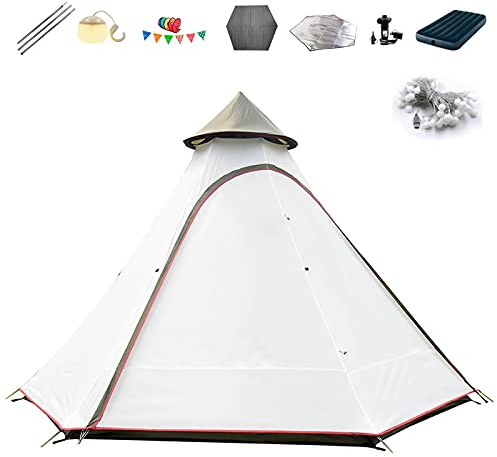 0℃ Outdoor Campingzelt Familienzelt Baumwolle mit Reißverschluss, Zelte für 4-6 Personen, für Rucksackreisen, Camping, Wandern, Hochleistungs-Tipi, Jahreszeiten, Einfach Aufzubauen,Weiß