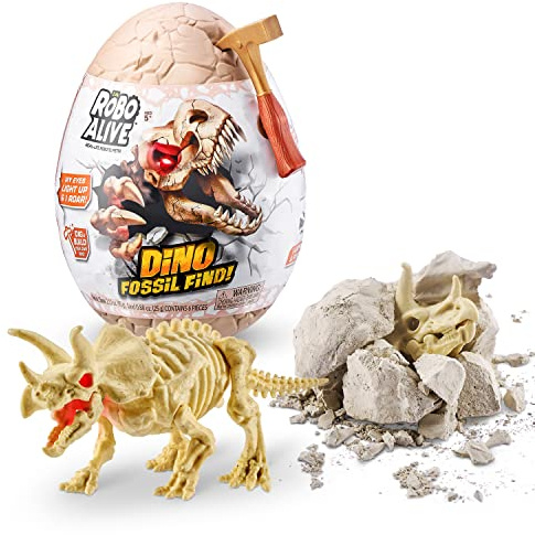 ROBO ALIVE Dino Fossil Find - Triceratops, Überraschung Roboterspielzeug, Dinosaurier-Entdeckerset (Triceratops)