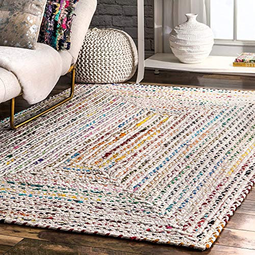 Chindi Teppich, Baumwolle, mehrfarbig, rechteckig, handgeflochten, Heimdekoration, 120 x 240 cm
