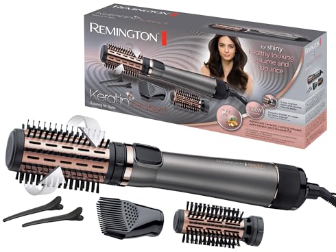 Remington Spazzola rotante per capelli, Asciugacapelli, 1000 W, Setole Morbide (40/50 mm), 2 Velocità e Temp, Rivestimento in Ceramica con Cheratina e Olio di Mandorle, Keratin Protect AS8811