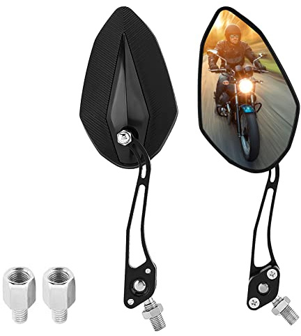 Rückspiegel konvex Paar, 8/10mm Universal, für Motorrad, Roller, schwarz | Leichtmetall-Rückspiegel, konvex, für Roller und Moped, schwarz, verstellbares Gelenk, inklusive Montageschrauben, robus