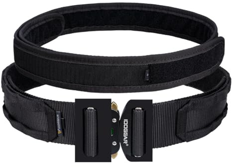 IDOGEAR 2'' Cintura Tattica Militare Molle con 1,75'' Cintura Interna Set Sgancio Rapido Fibbia Metallica Cintura Heavy Duty Hook-And-Loop (Large for Waist 96-106 cm, Black)