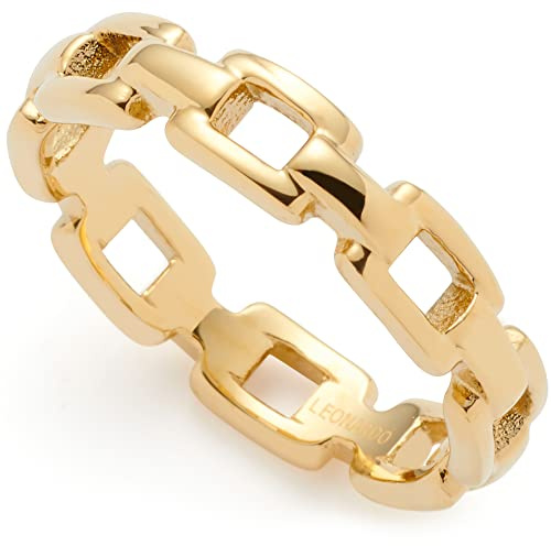 JEWELS BY LEONARDO Ring Ciao Rocky • Band-Ring aus goldfarbenem Edelstahl • Gr. 17 (53) • umlaufende Statement Kettenglied-Optik • Damen Schmuck Geschenk • 022974