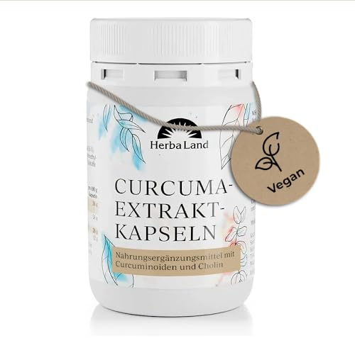 Curcuma-Extrakt-Kapseln | Vegan | Mit Curcuminoiden & Cholin | 1 Kapsel pro Tag | 90 Kapseln für 3 Monate | Optimaler Curcumin-Gehalt | Unabhängig laborgeprüfte Qualität | Made in Germany