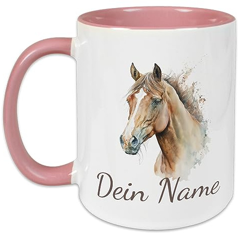 GRAZDesign Tasse Pferd mit Namen personalisiert | Pferdemotiv als Geschenk für Mädchen und Frauen, personalisierte Tasse Kinder Namenstasse Keramik 330ml