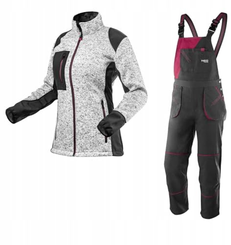 NEO TOOLS Damen Arbeitslatzhose oder SET mit Jacke und Latzhose Gr. S - XXL | Modisches Design, Damen Arbeithose mit elastischen Träger, Veile Taschen, Verstärkte