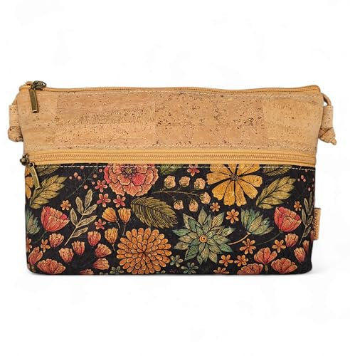 DeCarbonize Sac à bandoulière en liège - Sac à main pour femme - En cuir végétalien durable, marron, 23 cm x 17 cm x 2 cm