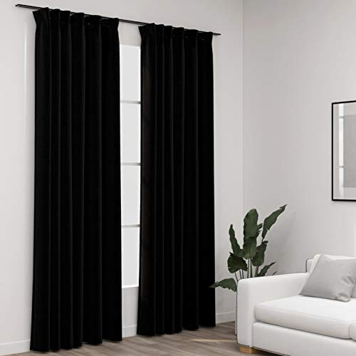 Homgoday Tende Oscuranti con Ganci Effetto 2 pz Nere 140x245 cm, Mobili per Casa Interno Esterno Soggiorno Camera da Letto