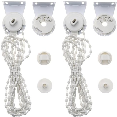 eMagTech 2 Sets Rollohalter für 28 mm Lochdurchmesser Rollokontrollkopf mit 3 m Perlenkette, weiß, Metall und Kunststoff, Innen-/Außenmontage