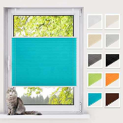 BelleMax Plissee ohne Bohren Klemmfix, Türkis 100x120cm(BxH), Easyfix lichtdurchlässig Sichtschutz und Sonnenschutz, Jalousie Plisseerollo mit Klemmträger, Faltrollo für Fenster & Tür