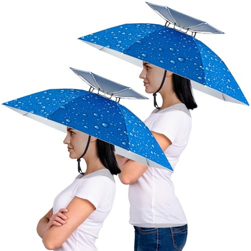 Amylove 2 Pcs 37 Inch Large Fishing Umbrella Hat for Adults Double Layer Foldable Compact Hands Free UV Rain Protection, Fishing Gardening Golf Sunshade Outdoor(Water Drop Style)