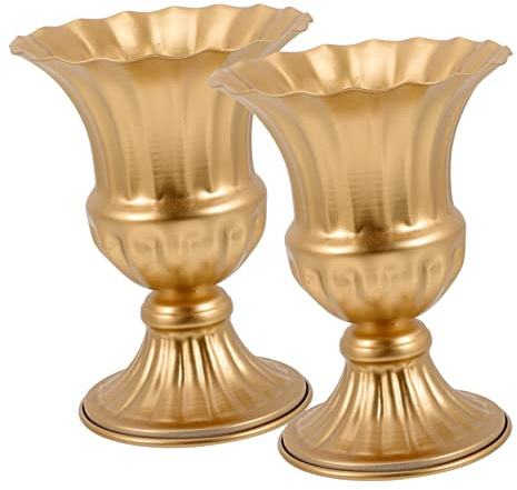 Alipis Lot De 2 Vases Commémoratifs De Cimetière en Fer Résistant Aux Intempéries, Finition Or Noble, Support pour Composition De Fleur Extérieure, Décor Funéraire pour Souvenir des Proches