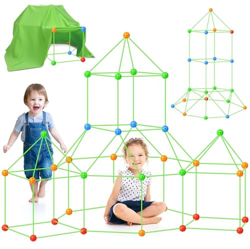 OSDUE 156 pezzi Kit di Costruzione del Forte per Bambini, Tenda da Gioco per Bambini, Giocattoli da Costruzione Castelli Fai-da-te Tenda Interni ed Esterni, Giocattolo per Compleanno Regalo di Natale