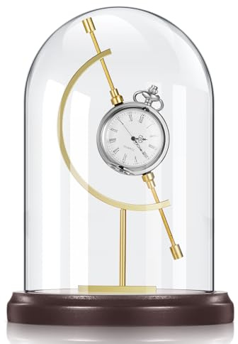 Beeveer 5 x 8 Pocket Watch Glass Display Dome Cloche with Gold Sphere Holder and Wooden Base Pocket Watch Display Case Showcase Bell Terrarium Jar for Ornaments Plants Medals Photos Collectibles