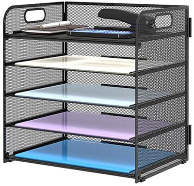 Organizador de escritorio de 5 niveles con asa, bandeja de cartas, organizador de papel, organizador de escritorio, organizador de escritorio, estante de archivos, organizador de archivos para