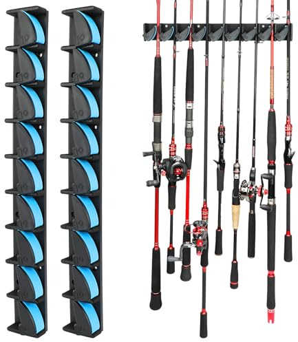 SAN LIKE Rutenständer Angelrutenhalter 1 Paar, Angelrutenständer Wandhalterung Rutenstnder für 18 Angelruten, Angelrutenhalter Wand Vertikale Wandmontage, für Garage