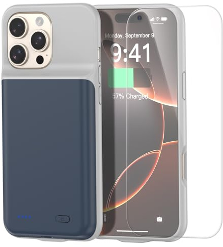 JUBOTY Reise-Akkuhülle für iPhone 16 6,1 Zoll, 2025 neu aufgerüstet, 7000 mAh, zusätzliche Akkulaufzeit, 15 W, Schnellladung, externe, wiederaufladbare tragbare Ladehülle mit HD-gehärteter