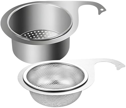 GoaePode Edelstahl Siebkorb Spüle, 2er Set Abnehmbarer Hängender Abflusskorb mit Feinfilter, Multi-Functional Drain Basket, Rostfreier Multi-Filter für Küchenspüle, Spülbecken, Gewerbeküchen