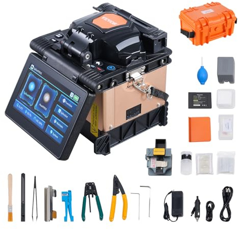 VEVOR Giuntatrice a Fusione di Fibra 4 Motori con Allineamento Nucleo, Giunzione 6s e Riscaldamento 13s, Macchina Giuntatrice per Fibra con Touch Screen 12,7 cm, Batteria 7800 mAh per SM MM DS NZDS