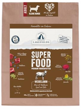Lakefields SUPERFOOD | Premium Hundefutter trocken | 61% Lamm | 4 x 1kg | Getreidefreies Trockenfutter für kleine Hunde | Mit Fenchelsamen, Heidelbeeren & Roter Beete | Von Tierärzten entwickelt