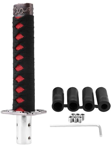OUKENS Auto-Schaltknauf, japanisches Schwert, Auto-Handschalthebel, Schaltknauf mit 4 Adaptern, schwarz-roter universeller langer Schaltknauf, coole Schaltknäufe für manuelles Getriebe
