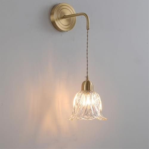 Applique Murale à Fleurs dorées avec Verre Transparent Suspendu, luminaire Mural Nordique Moderne en Laiton, Abat-Jour de Tulipes câblé, Lampe Murale Vintage pour Ferme, Chambre à Coucher, Salon,