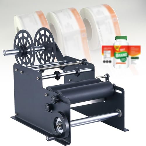 DTEYSD Kleiner Desktop, Halbautomatisch, Handkurbel + Verstellbares Papierzufuhrfach + Gummirolle, Geeignet Für Runde Flaschen,Schwarz