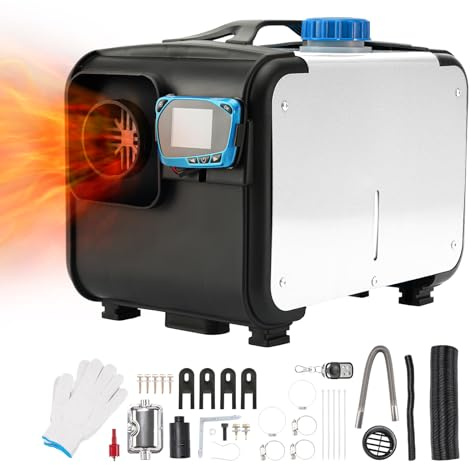 HALOYWB 5KW 12V Diesel Air Heater Portable Parking Heater w/Muffler, All-in-one Single Hole w/Remote Control, LCD Switch Monitor, 5L Tank for Car RV Boat Camper Indoors White Toolbox Style 02
