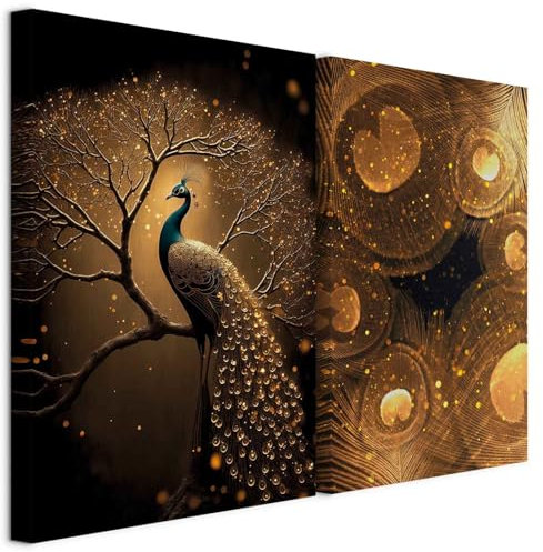 murando - Set De 2 Cuadros Fonoabsorbentes Motivo de pavo real 40x30 cm 2 Pieza 20x30 cm Cada - Conjunto De 2 - Cuadro Acústica Absorbe el Sonido Decoración Salón Moderno - g-C-10198-b-a
