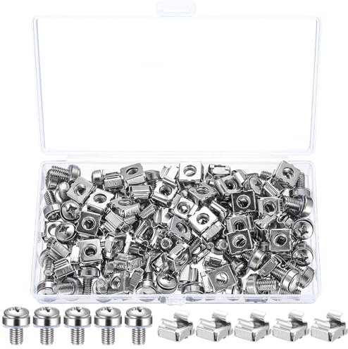 Tornillos y Tuercas Enjauladas para Armario Rack de Servidores, 110 Pcs/55 Set M6x16mm Tuercas de Enjauladas y Tornillos para Armarios de Servidores de Rack Montaje