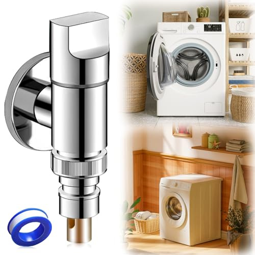 FULHANY Wasserhahn FüR Waschmaschine - 1/2 Und GeräTeventil - GeräTeventil Waschmaschine - Waschmaschinenhahn Aus Edelstahl Mit Automatischem Absperrhahn FüR Waschmaschinen Schlauchanschluss