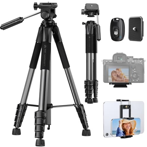 K&F CONCEPT Trípode Ligero Portátil 190cm S255A3+BV01 Tripode para Movil de Tubo Perfilado de 5 Lados para DSLR, Cámara Réflex Digital, Teléfono Móvil, etc.
