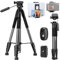 K&F Concept Treppiede Fotocamera e Smartphone 190cm, Treppiede Leggero in Alluminio S255A3+BV01 con Telecomando Bluetooth/Borsa/Clip 2-in-1, Cavalletto Fotografico per Reflex/DSLR/iPhone/Samsung