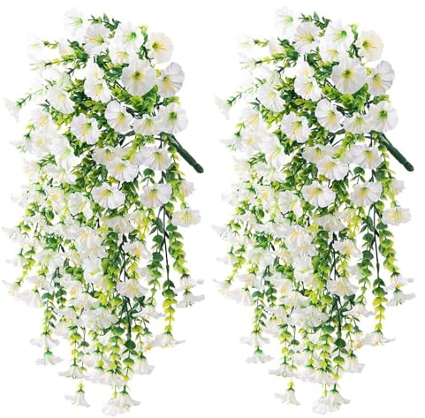 Generisch 2 Stück Kunstblume Hängend Petunien Seidenblumen, Kunstblumen Petunienhänger Petunien Kunstpflanzen Blumen für Outdoor Heimdekoration Garten künstliche balkonpflanzen (E)