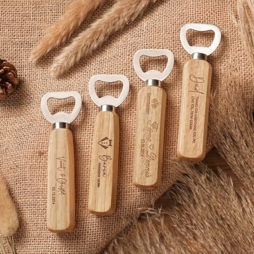 Abridor de botellas de madera personalizado, grabado con láser, regalos para papá, novio, propuesta de padrinos de boda (40 unidades)
