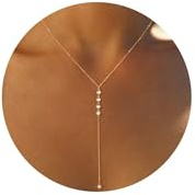 Tewiky Lariat Goldkette für Damen, zierliche lange 14K vergoldete trendige geschichtete CZ Perlenkette Tropfen Einfacher Goldschmuck für Damen Geschenk GD3B