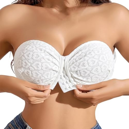 APCZCKNGNY Axelbandslös push-up BH för kvinnor bandeau bh vadderad stanna uppe halkfri silikon stödjande axelbandslösa behåar för större byst icke trådbunden komfortbralette, B04 Vit, XXL
