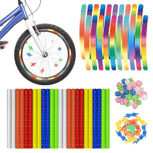 CJAPGJW 116 Stück Speichenreflektoren Fahrrad Kinder, 360° Hochsichtbare Fahrradstrahler für Nachtfahrten, Reflektierende Sternendekoration für Mädchen und Jungen Fahrrad Speichen Dekoration
