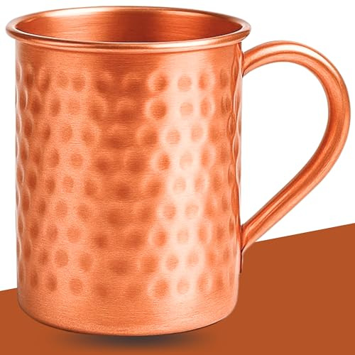 BLIXIFY Hammered Pure Copper Moscow Mule Mug, 16 oz Capacity, Traditional Design (Hammered)